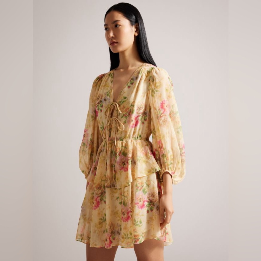Ted Baker Tamziiy Floral Print Tie Front Mini Dress